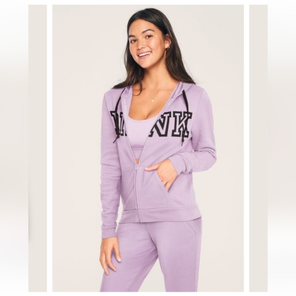 PINK VS Full Zip Hoodie Lavender w/ Black Block Logo